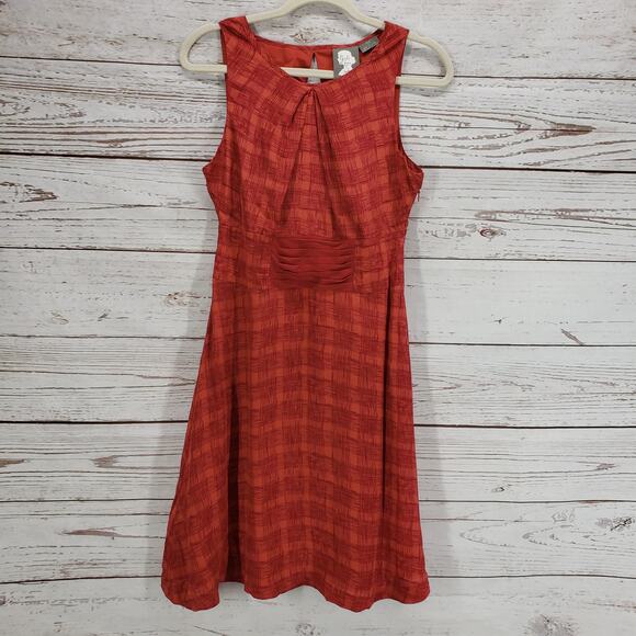 Anthropologie New Girl From Savoy Red Goji Plaid Cut Out Silk Dress Size 6 - Picture 2 of 16